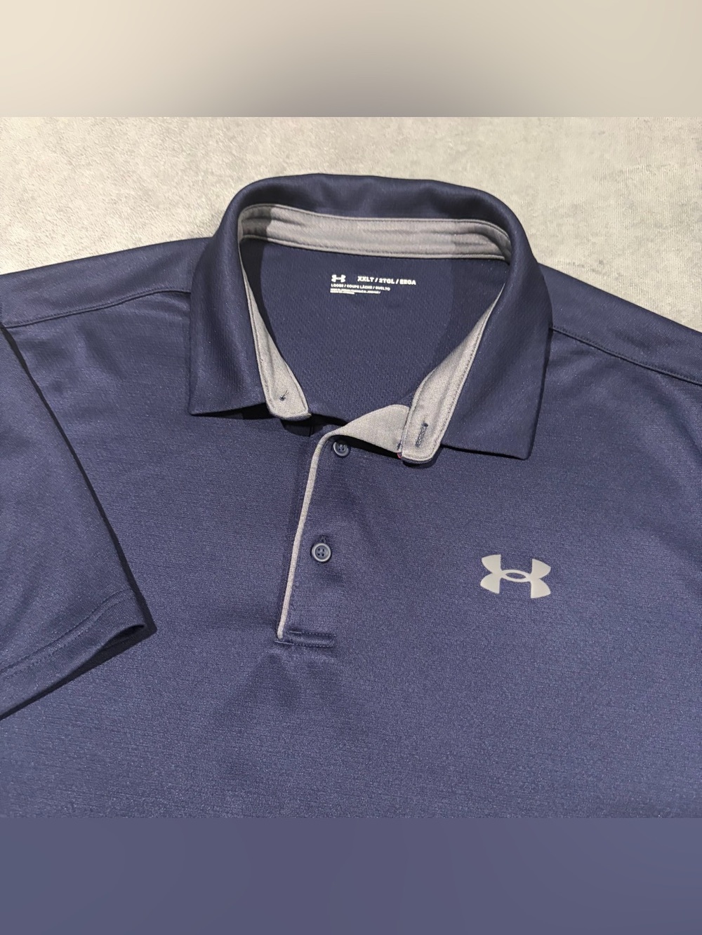 Under Armour Polo Shirt Mens XXL Tall Navy Blue Loose Fit Performance